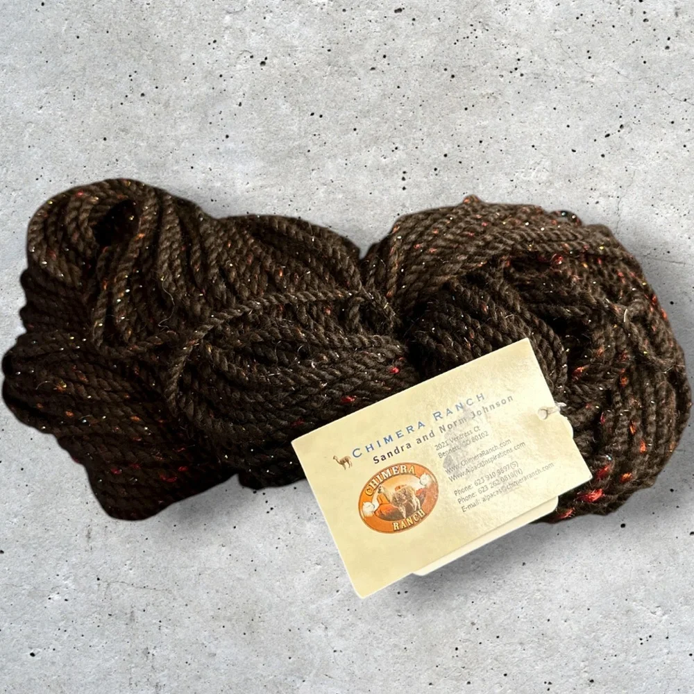 Chimera Ranch hand milled alpaca and firestar dark brown multicolor 105 yrd yarn